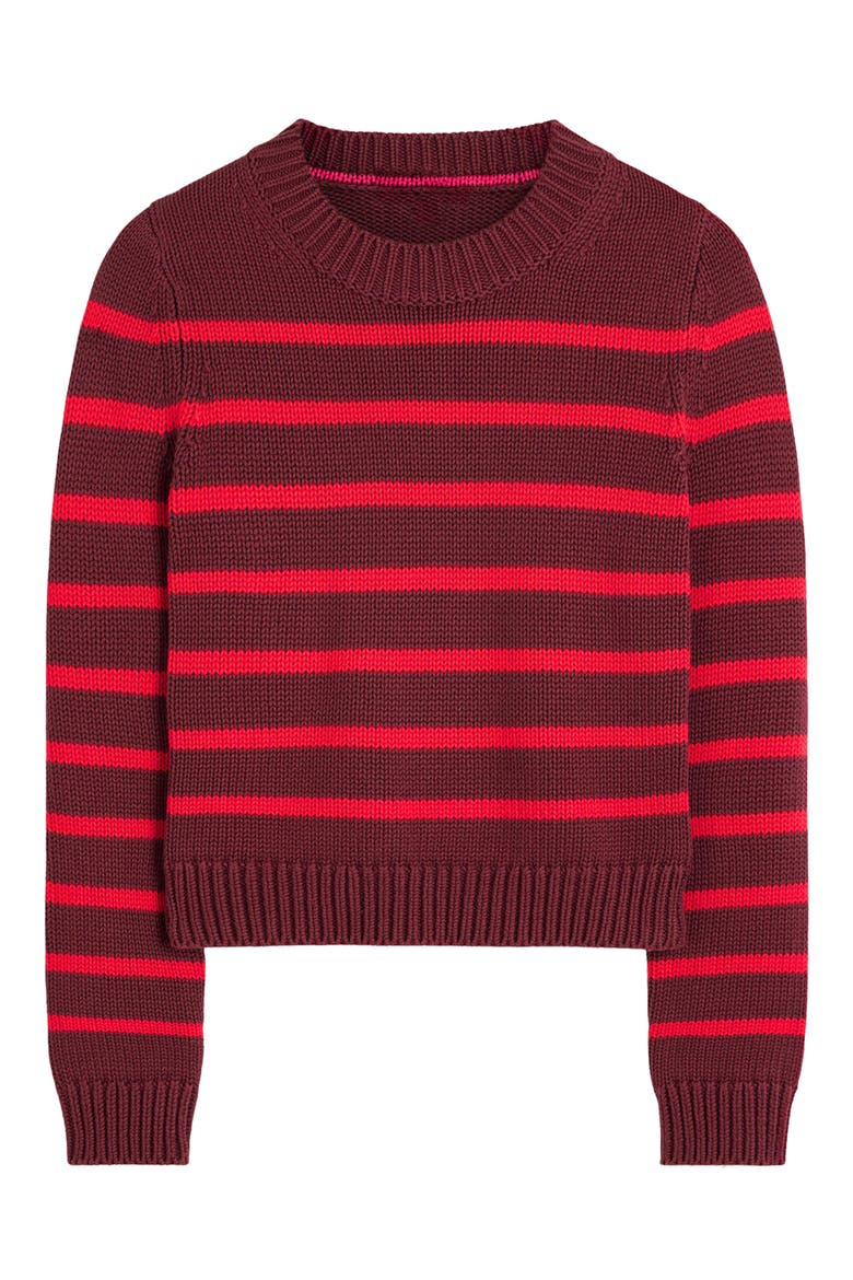 Lucy Chunky Cotton Sweater, Alternate, color, CHESTNUT, POPPY RED STRIPE