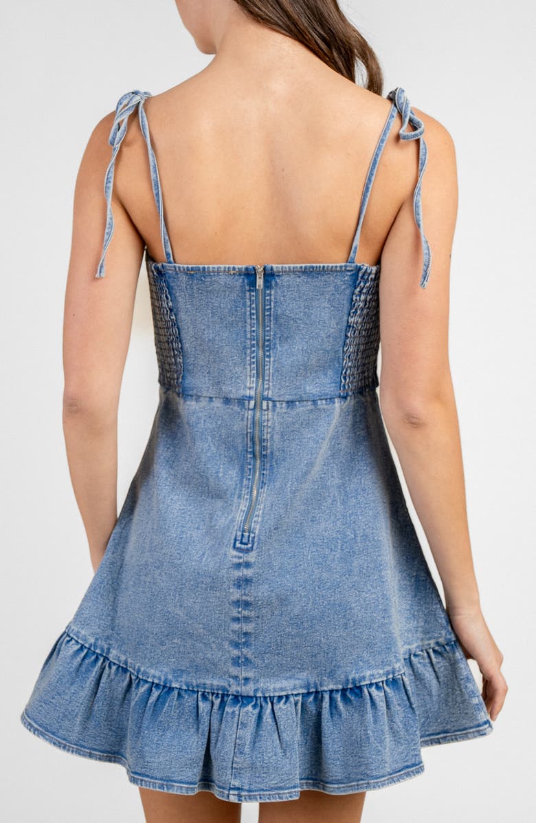 Beivy Shoulder Tie Ruffle Hem Minidress, Alternate, color, Blue