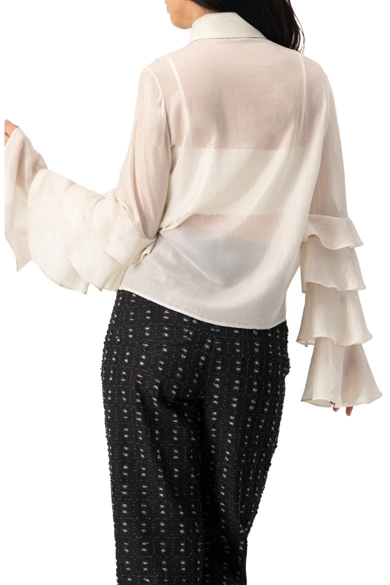 Sheer Shirt with Tiered Ruffle Sleeves, Alternate, color, Natural