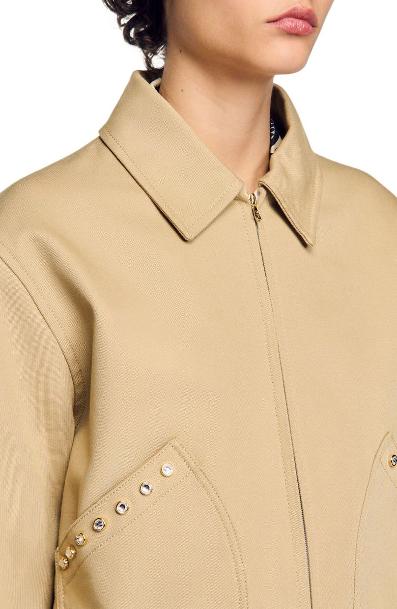 SANDRO Short jacket with rhinestone details, Alternate, color, Beige