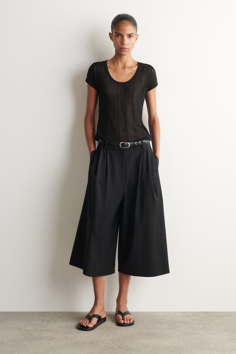 Diamond-knit Lace T-shirt, Alternate, color, BLACK