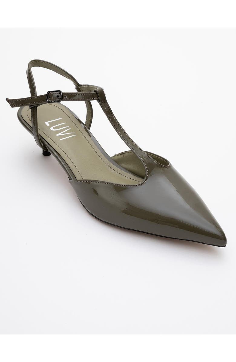 Prologue Shoes Asher Pointed Toe Slingback Pump, Main, color, Khaki Patent