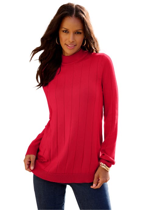 Plus Size Drop Needle Mockneck Lightweight Sweater Knit