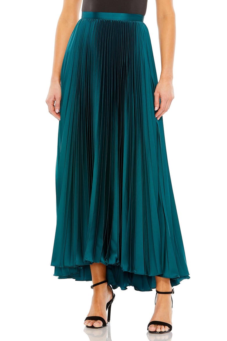 Long Pleated Satin Evening Skirt, Main, color, Peacock