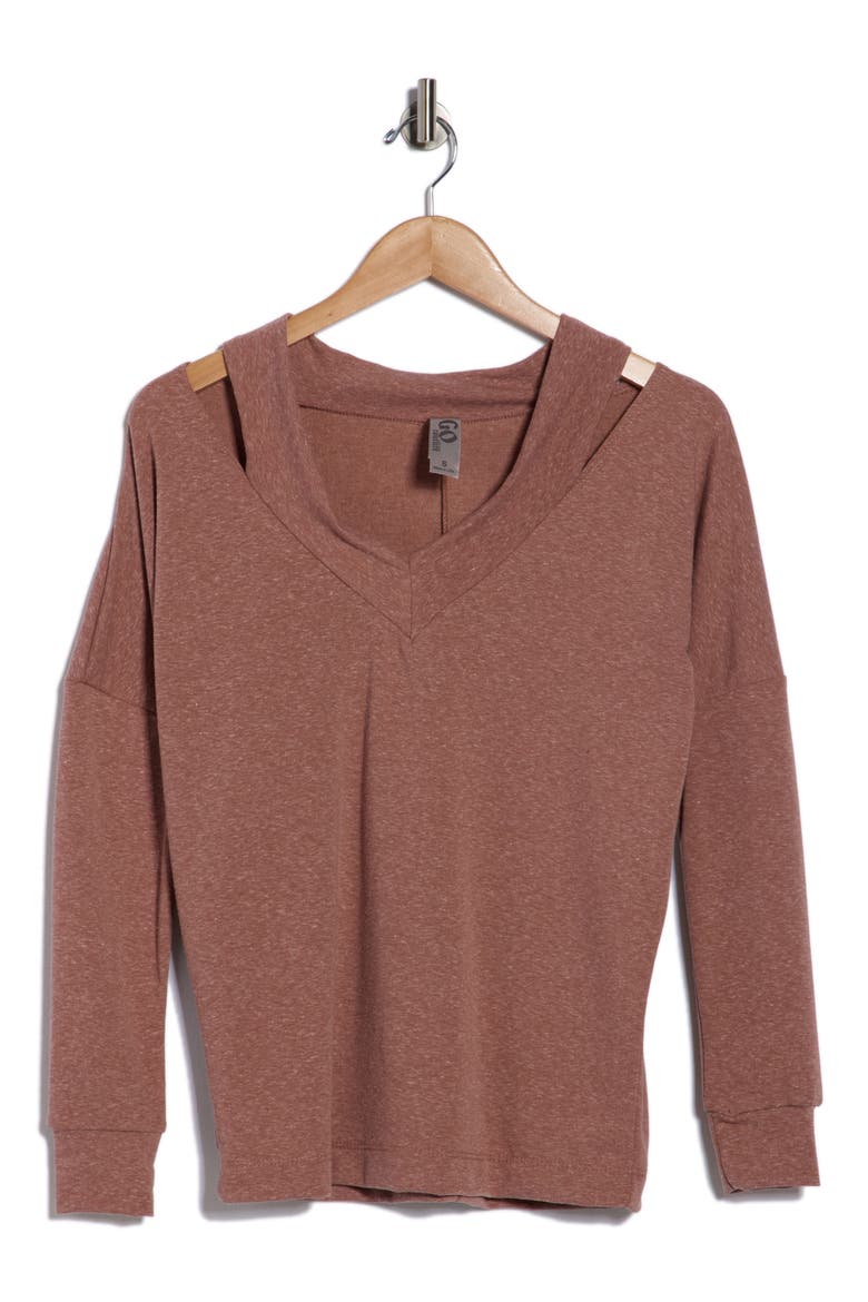 V-Neck Cold Shoulder Sweater, Alternate, color, BRANDIED MELON