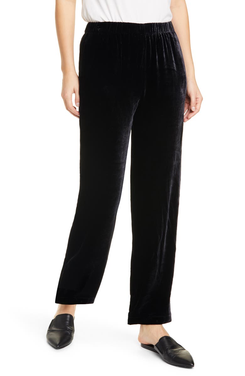 Eileen Fisher Pull-On Straight Leg Velvet Pants, Main, color,