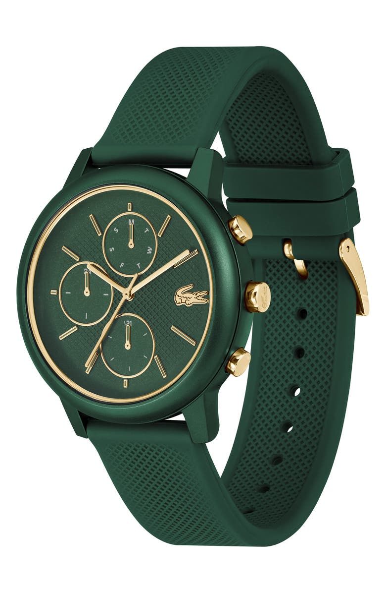 Lacoste L.12.12 Move Chronograph Silicone Strap Watch, 42mm, Alternate, color, Green