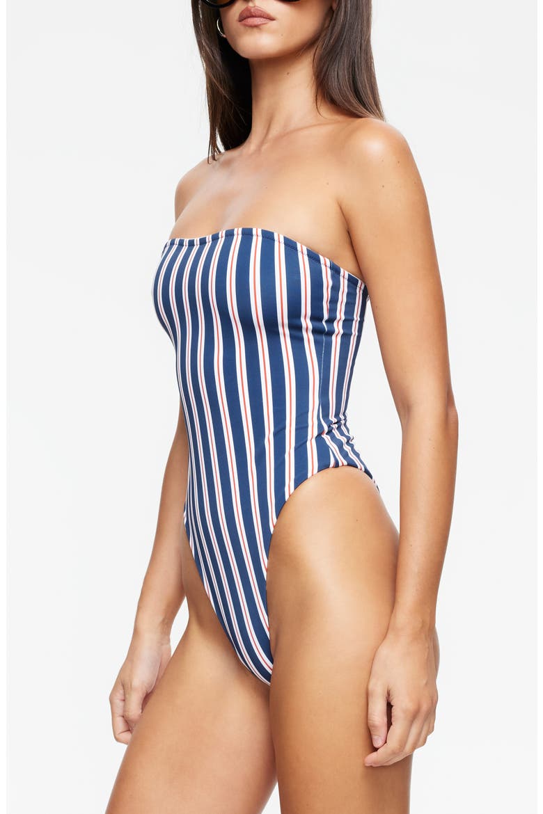 Gigi Strapless One-Piece Swimsuit, Alternate, color, NAVY STRIPE