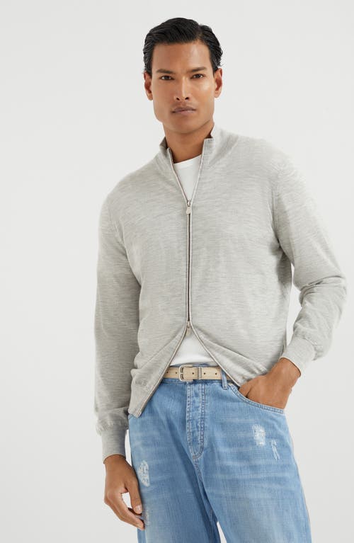 Brunello Cucinelli Men High-necked Cashmere Cardigan With Zip In Gray