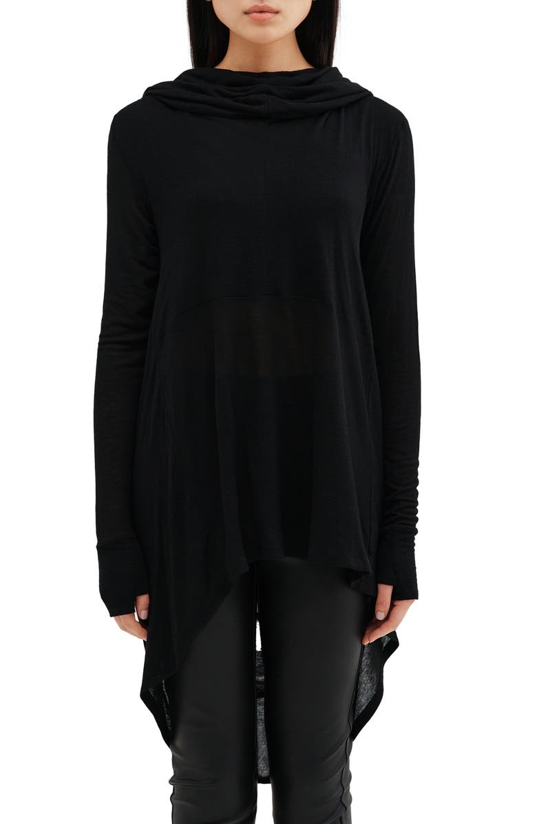 Marcella Oslo Semisheer Long Sleeve High-Low Jersey Tunic, Main, color, Black
