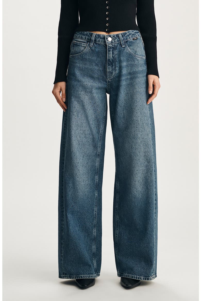 Siena Embellished High Waist Wide Leg Jeans, Main, color, MID BLUE SHINY DENIM