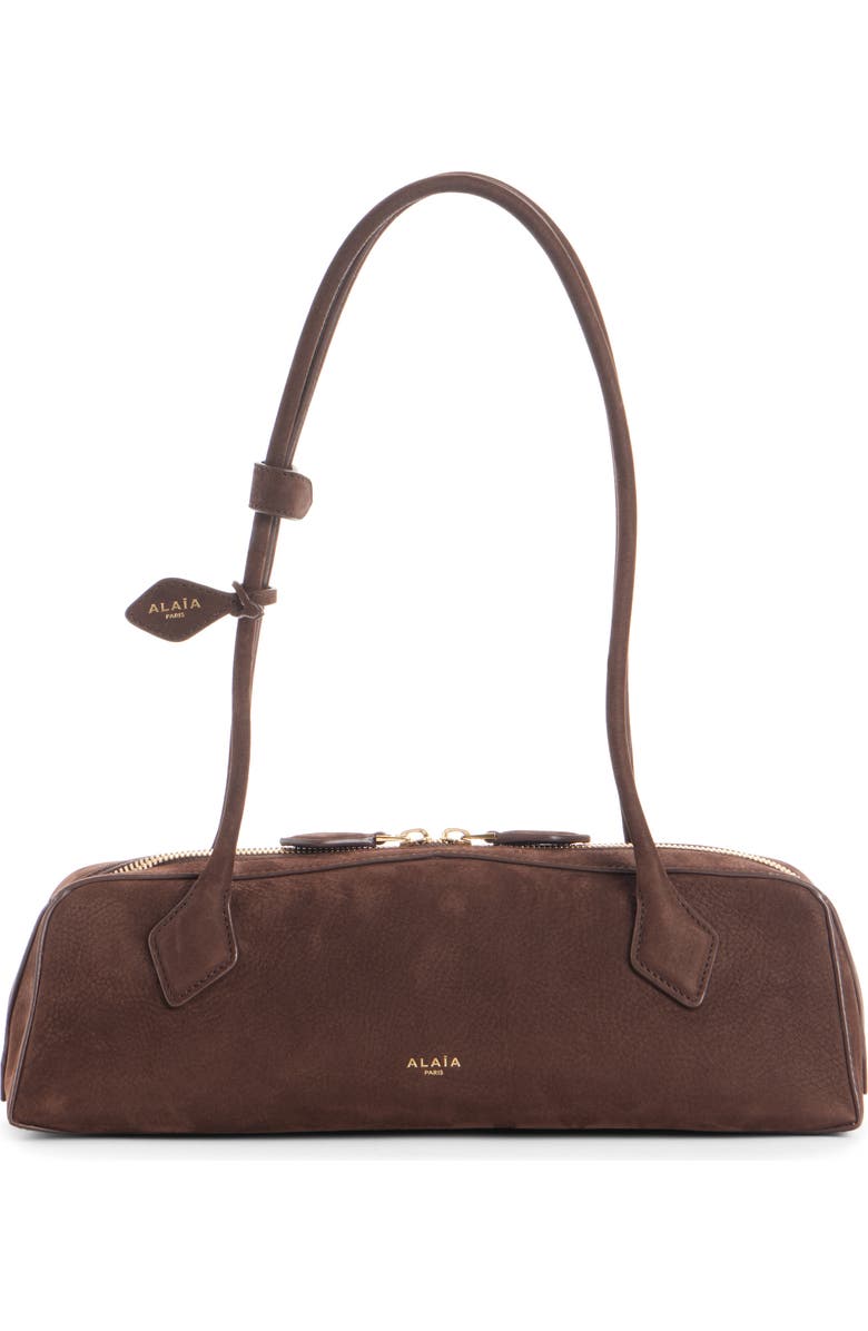 Alaïa Medium Le Teckel Suede East/West Shouder Bag, Main, color, Brun/ Or