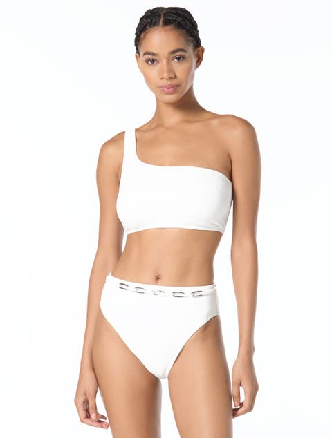 Oval Link Crepe Solids One Shoulder Swim Top