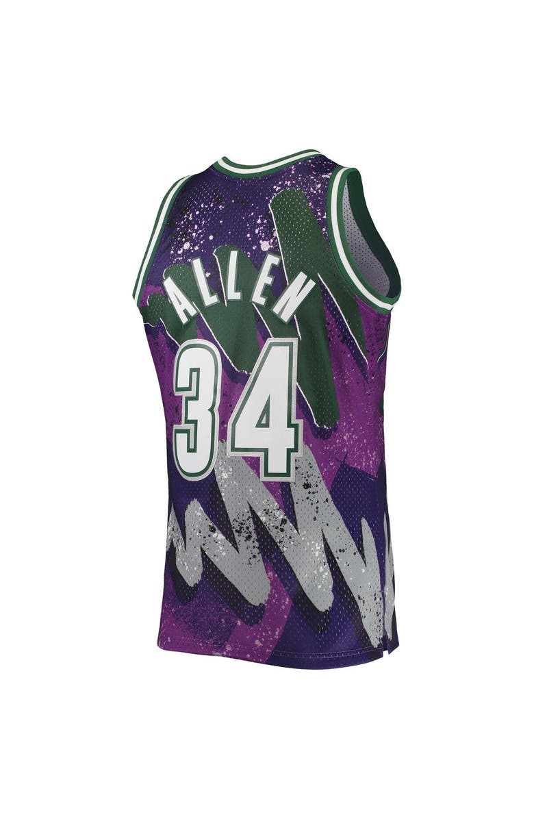 Mitchell & Ness Men's Mitchell & Ness Ray Allen Purple Milwaukee Bucks Hardwood Classics 2000/01 Hyper Hoops Swingman Jersey, Alternate, color,