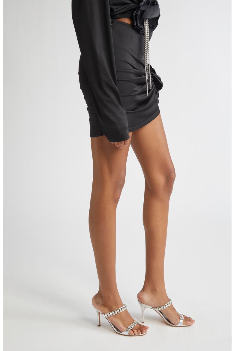 Crystal Flower Draped Miniskirt, Alternate, color, BLACK