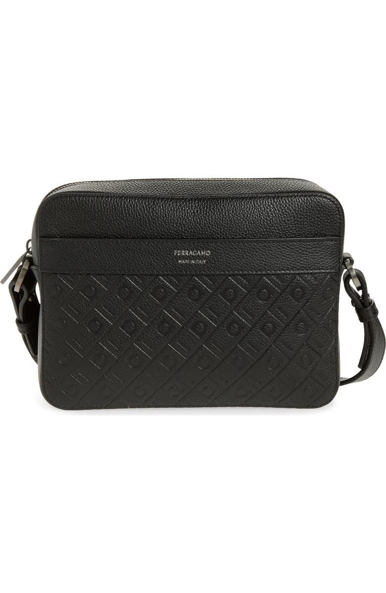 FERRAGAMO Embossed Gancini Shoulder Bag, Main, color, Nero
