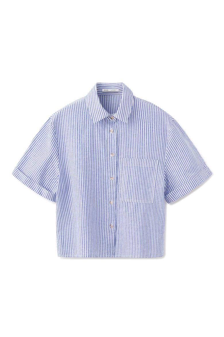 Stripe Short Sleeve Cotton & Linen Button-Up Shirt, Alternate, color, SKY BLUE