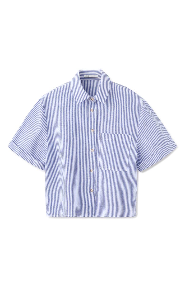MANGO Stripe Short Sleeve Cotton & Linen Button-Up Shirt, Alternate, color,