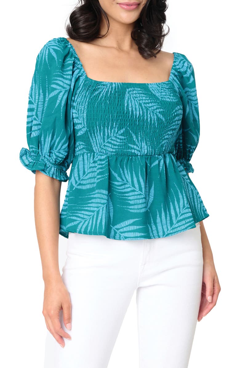 GIBSONLOOK Sycamore Smocked Top, Main, color, Palms Tonal Floral