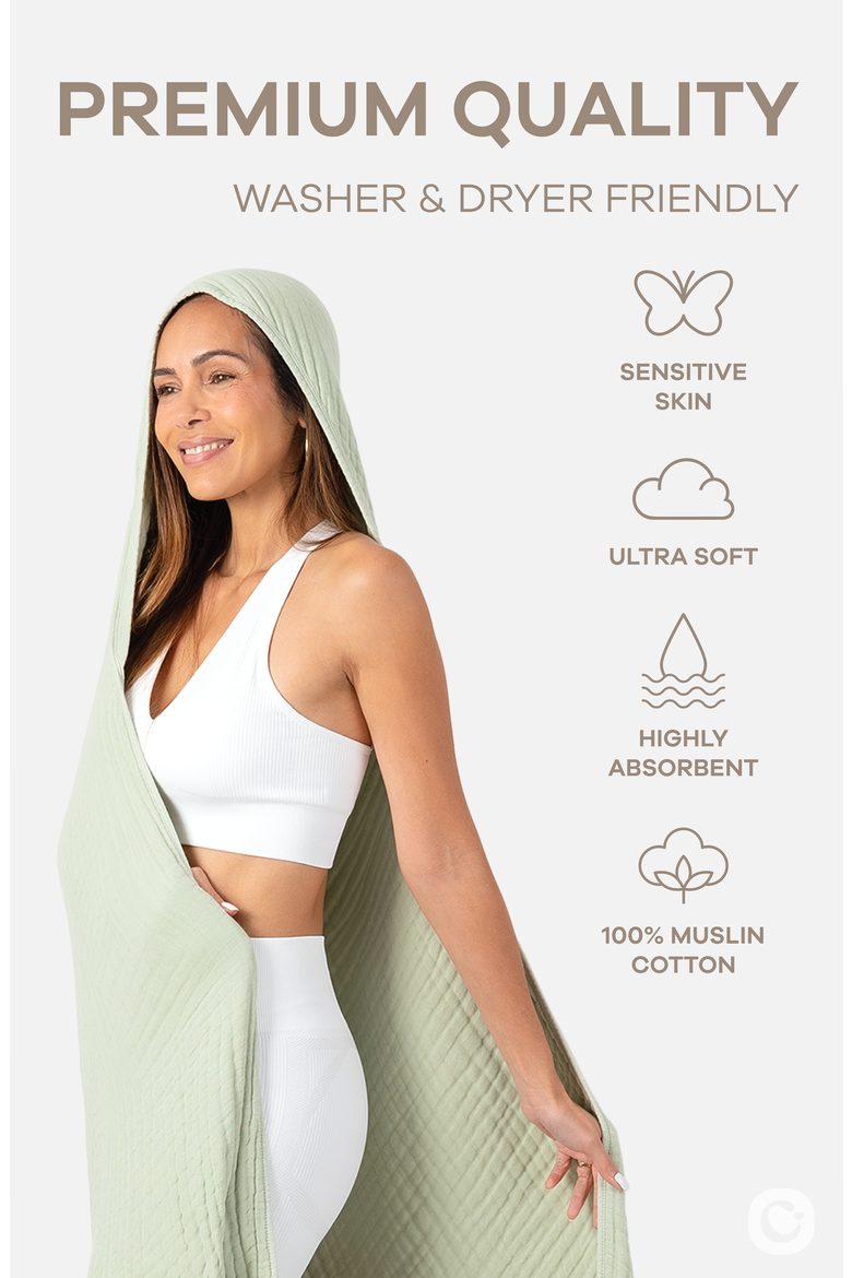 Adult Muslin Hooded Towel, Alternate, color, Sage