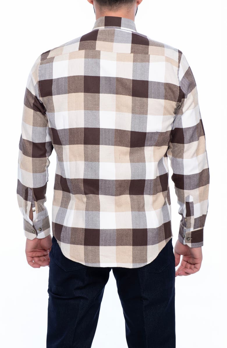 VELLAPAIS Plaid Brushed Cotton Slim Fit Button Down Shirt, Alternate, color, 