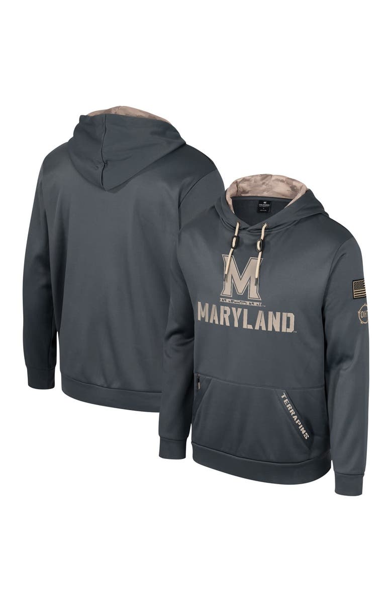 COLOSSEUM Men's Colosseum Charcoal Maryland Terrapins OHT Military Appreciation Pullover Hoodie, Main, color, 