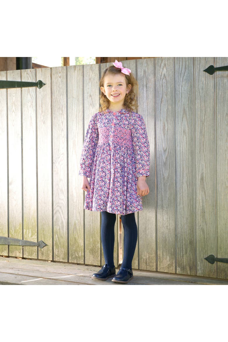 Floral Smocked Button-Front Dress, Alternate, color, Navy