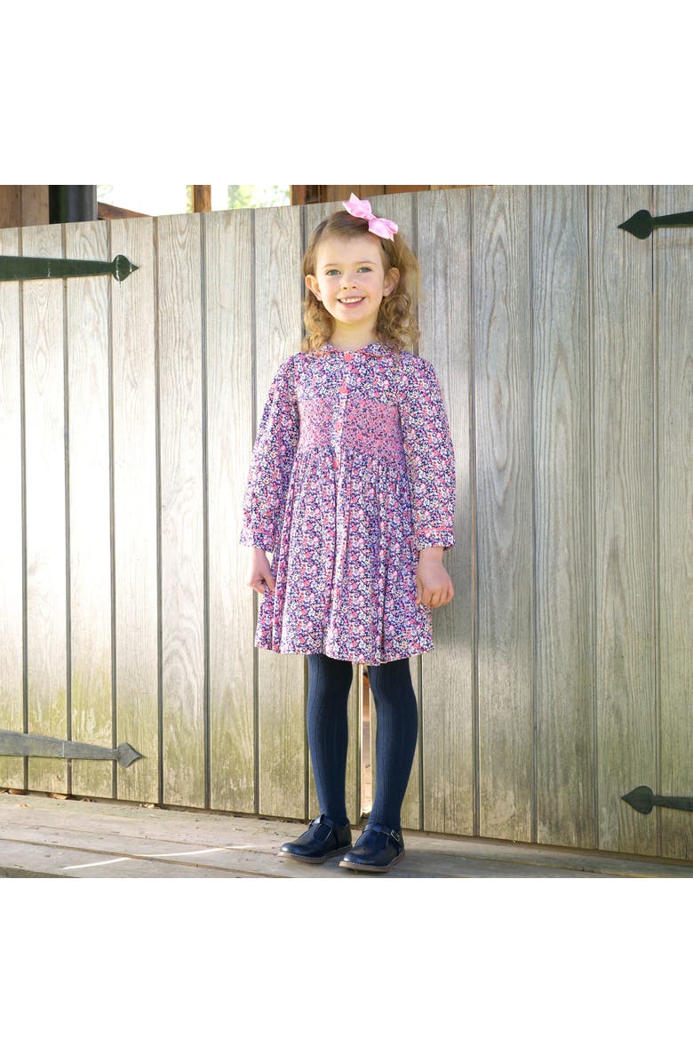 Rachel Riley Floral Smocked Button-Front Dress, Alternate, color, Navy