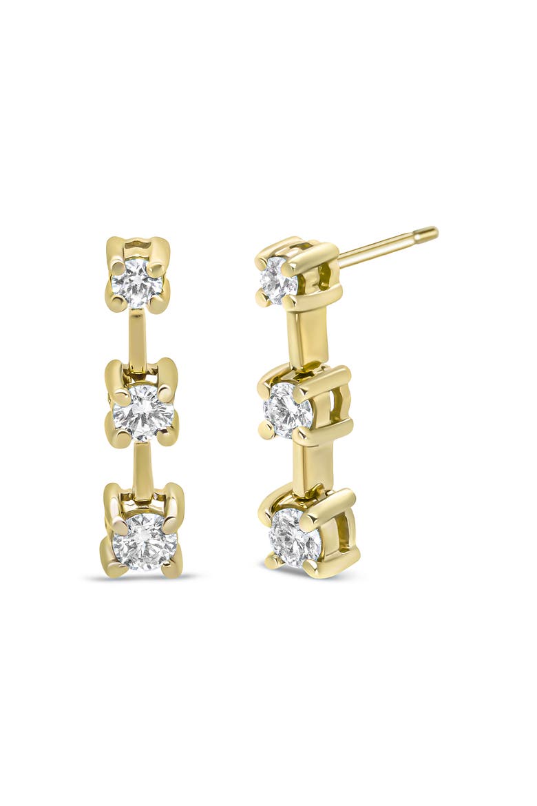 14K Yellow Gold 1/2 Cttw Round Diamond 3 Stone Stud Earrings, Main, color, Yellow