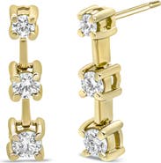 Haus of Brilliance 14K Yellow Gold 1/2 Cttw Round Diamond 3 Stone Stud Earrings