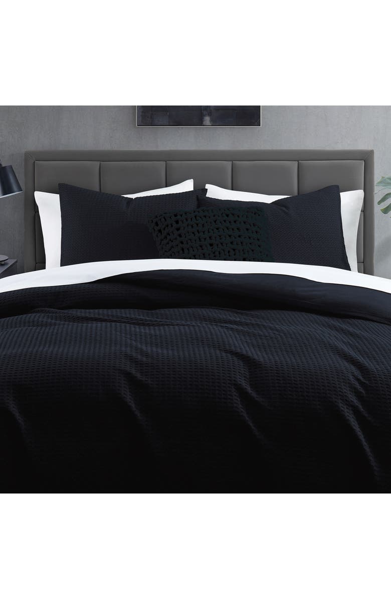 DKNY Modern Waffle Duvet Cover & Shams Set, Alternate, color, Faded Black