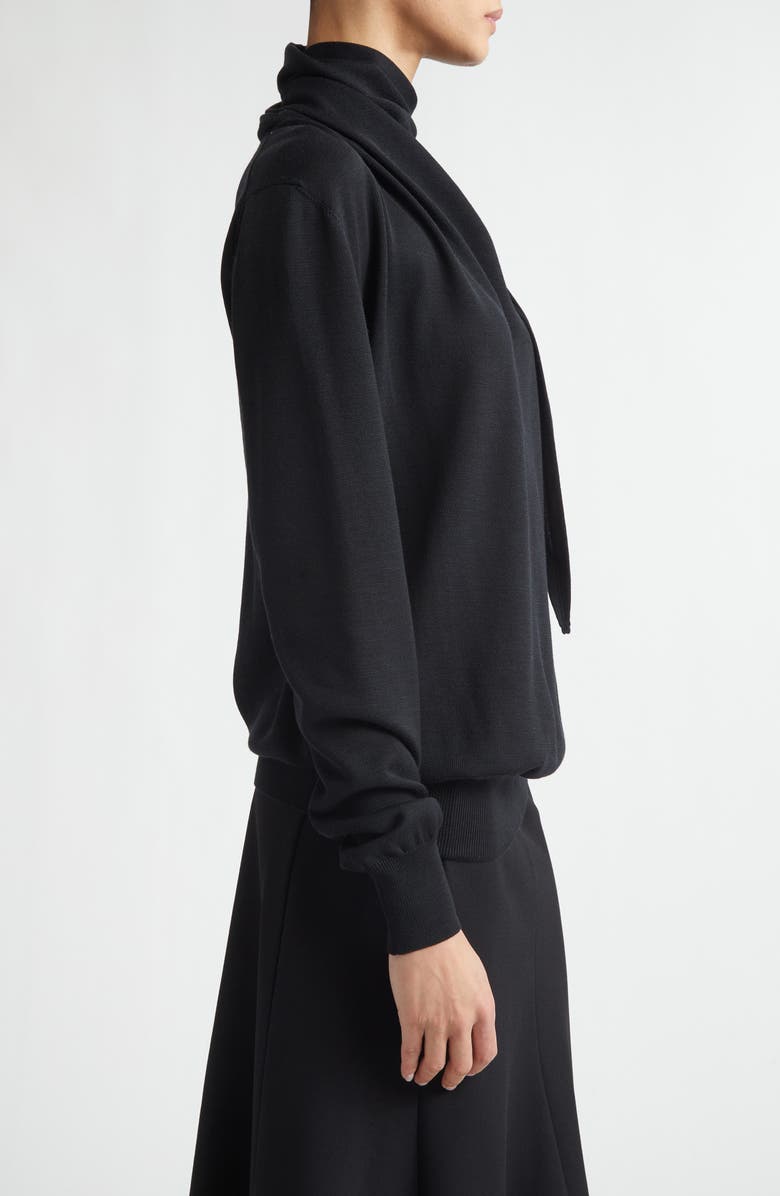 Jil Sander Scarf Tie Virgin Wool Sweater, Alternate, color, Black
