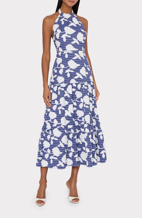 Hayden Floral Embroidered Halter Midi Dress