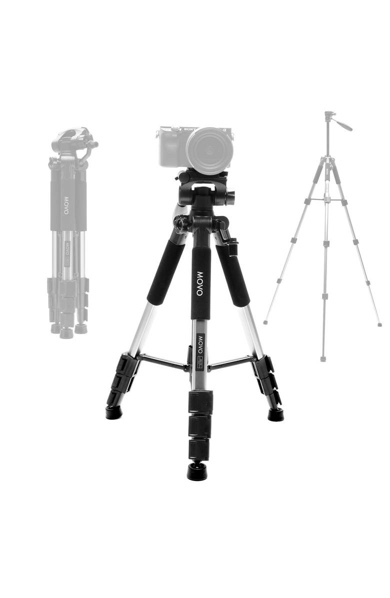 MOVO MV-T5 Full-Size Aluminum Tripod with Video Pan Head, Main, color, Black