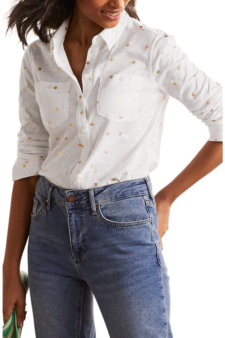 Authentic Metallic Dot Button-Up Shirt, Main, color, WHITE POLKA DOT