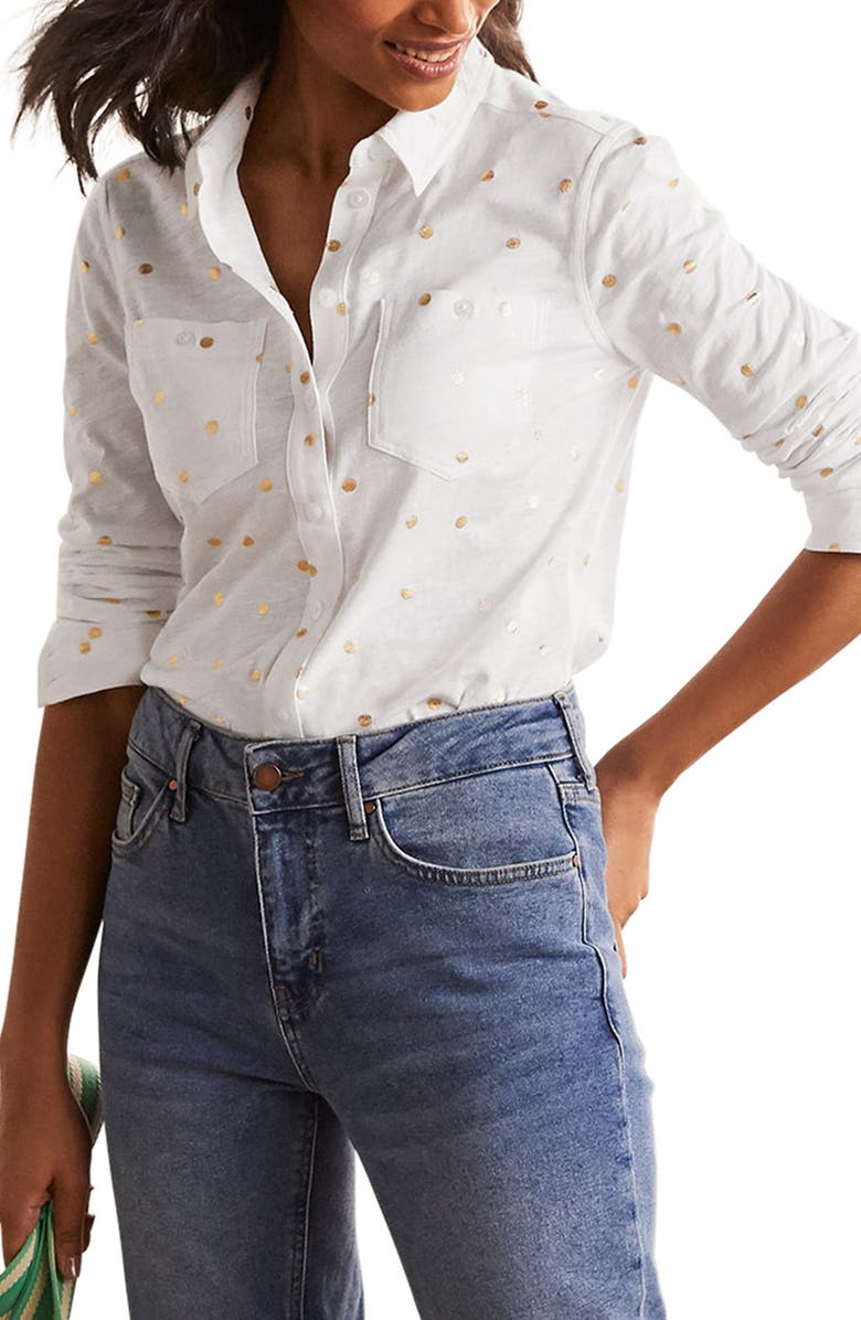 Boden Authentic Metallic Dot Button-Up Shirt, Main, color,