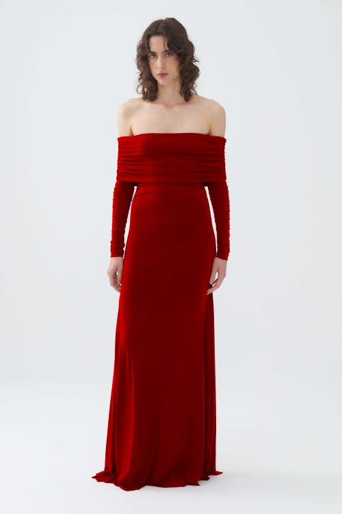 Shop Nocturne Off-the-shoulder Maxi Dress In Red