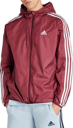 Adidas Men s 3 Stripes Hooded Windbreaker Jacket Red Casual Jackets