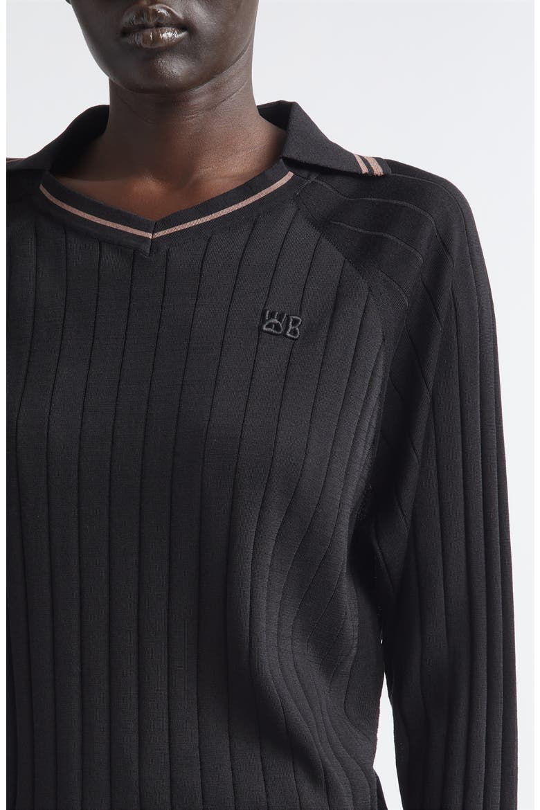 Roots Long Sleeve Rib Polo, Alternate, color, BLACK