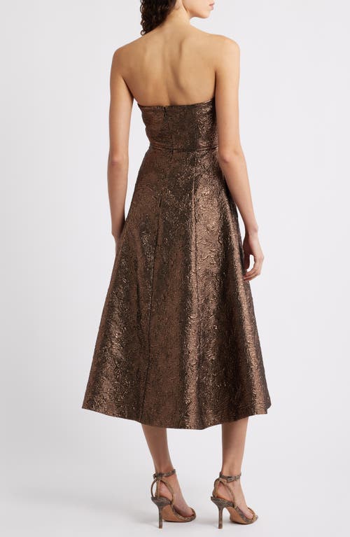 Cece Metallic Strapless Midi Dress In Brown