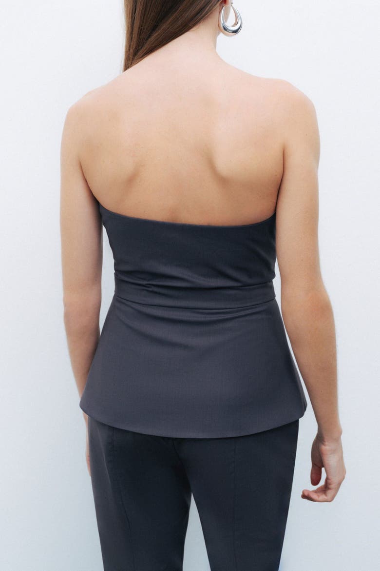 Strapless Structured Blouse with Front Zip Closure, Alternate, color, Anthracite