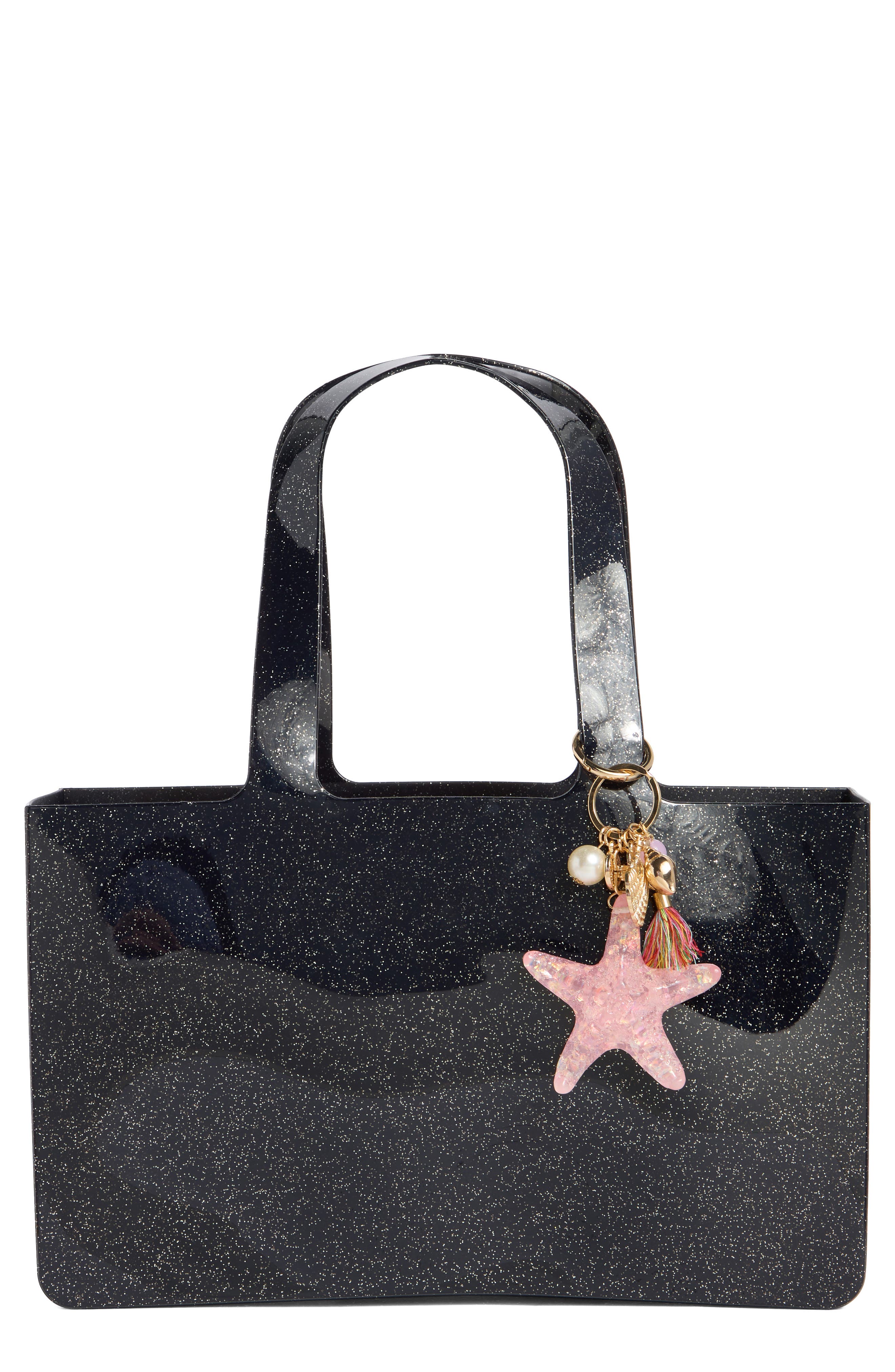 Madden Girl Jelly Midsize Tote Bag, Main, color, Black Glitter