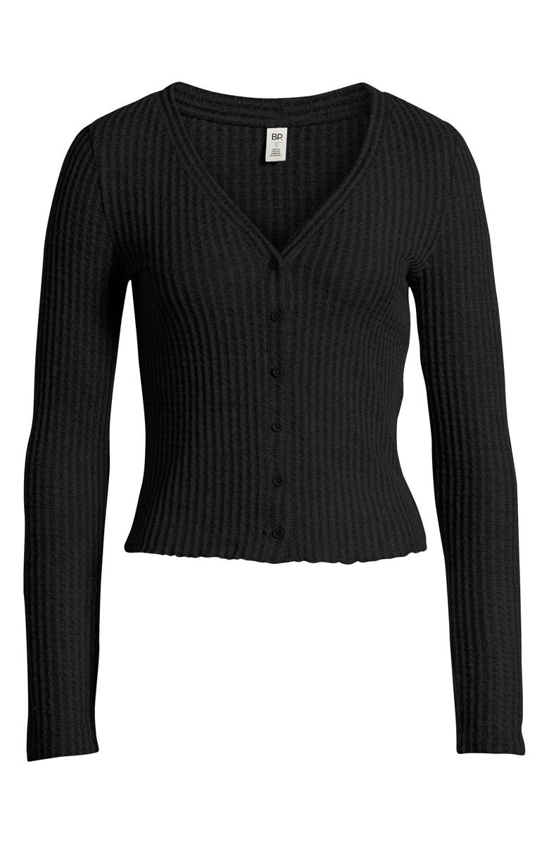 BP. Button Front Long Sleeve Crop Waffle Knit Top, Alternate, color, 