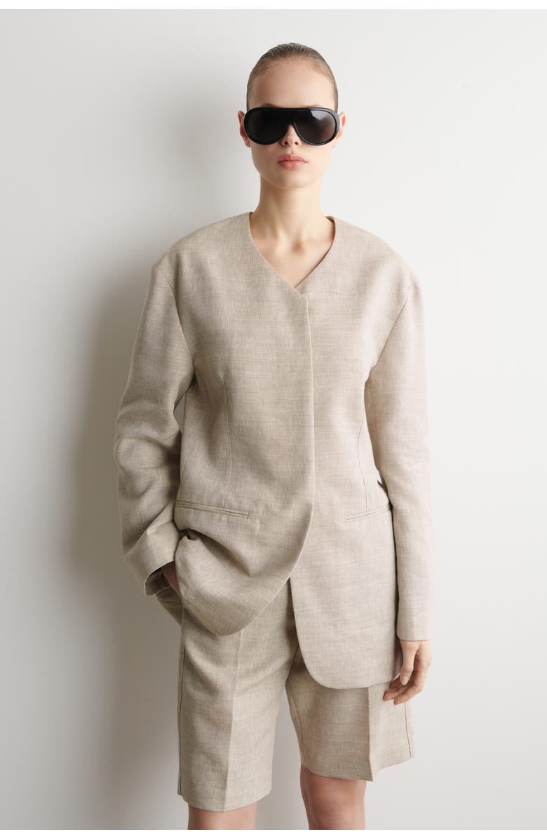 COS Structured Collarless Linen Blazer, Alternate, color, Beige Mélange