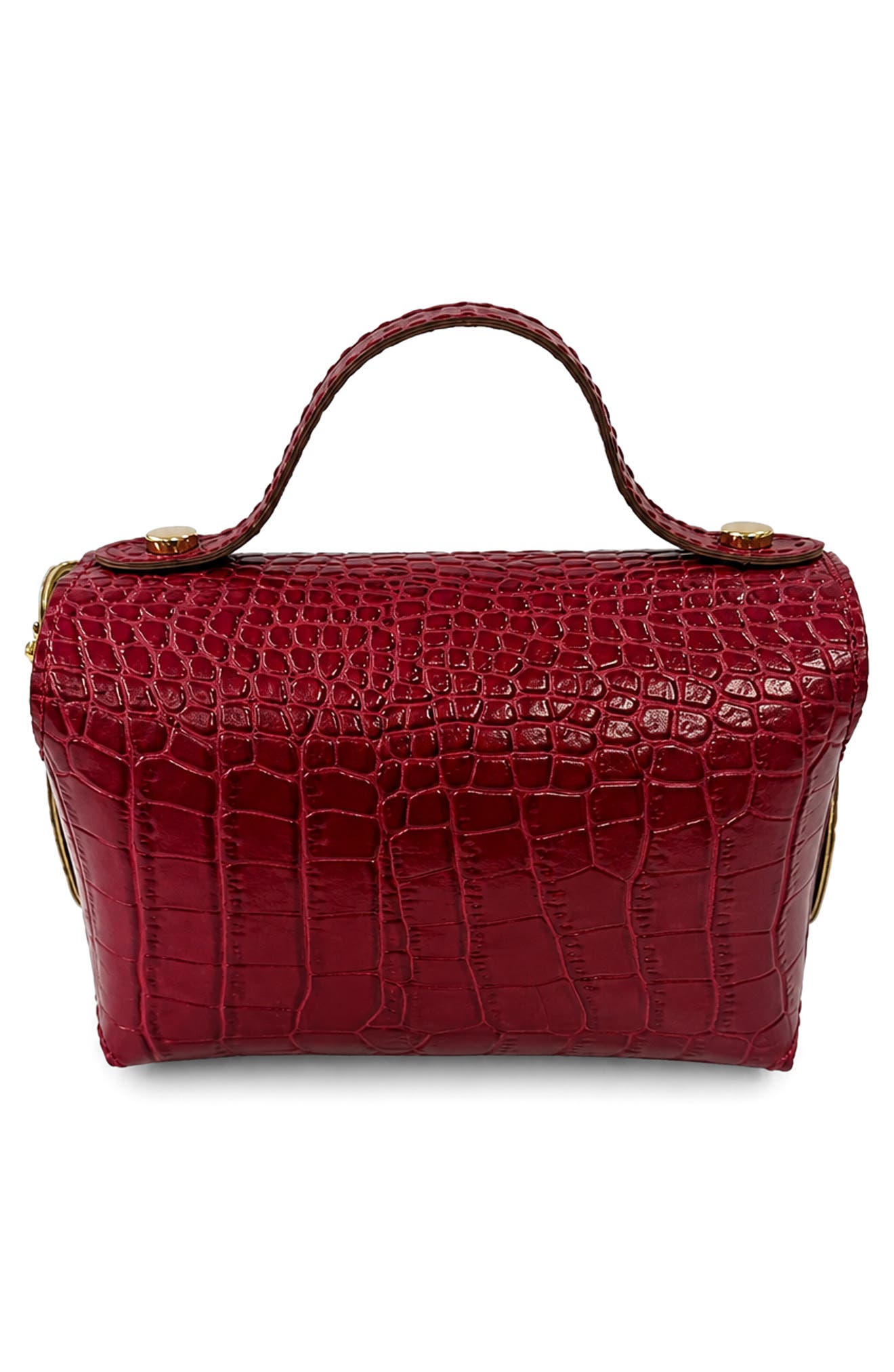 Livia Croc Embossed Leather Top Handle Bag, Alternate, color, BURGUNDY