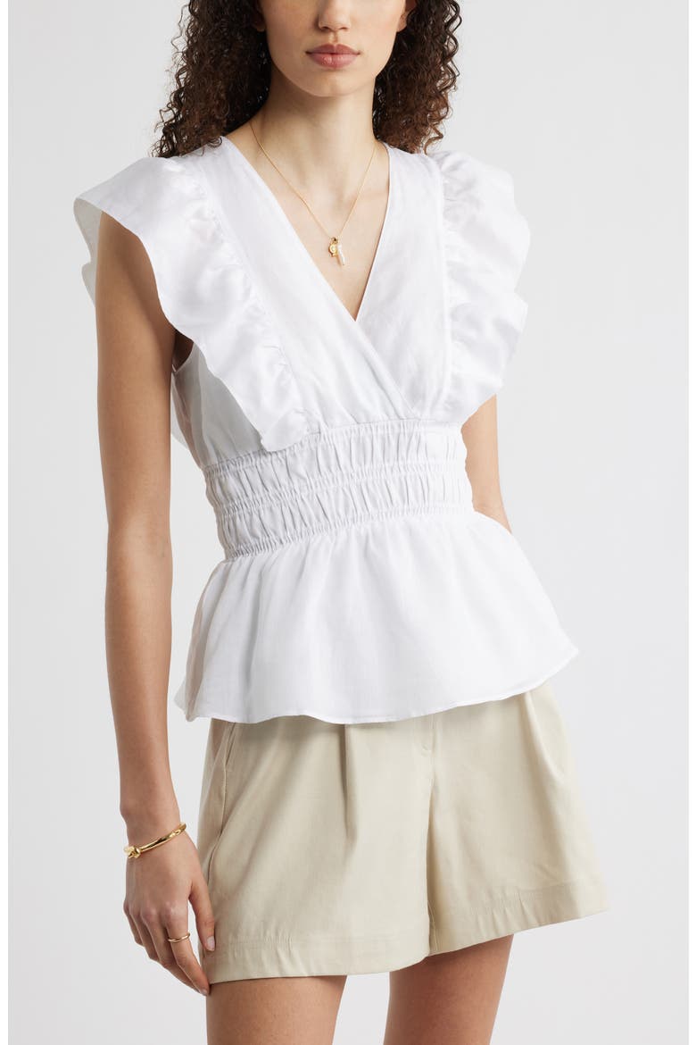 Smocked Waist Flutter Sleeve Peplum Top, Main, color, WHITE