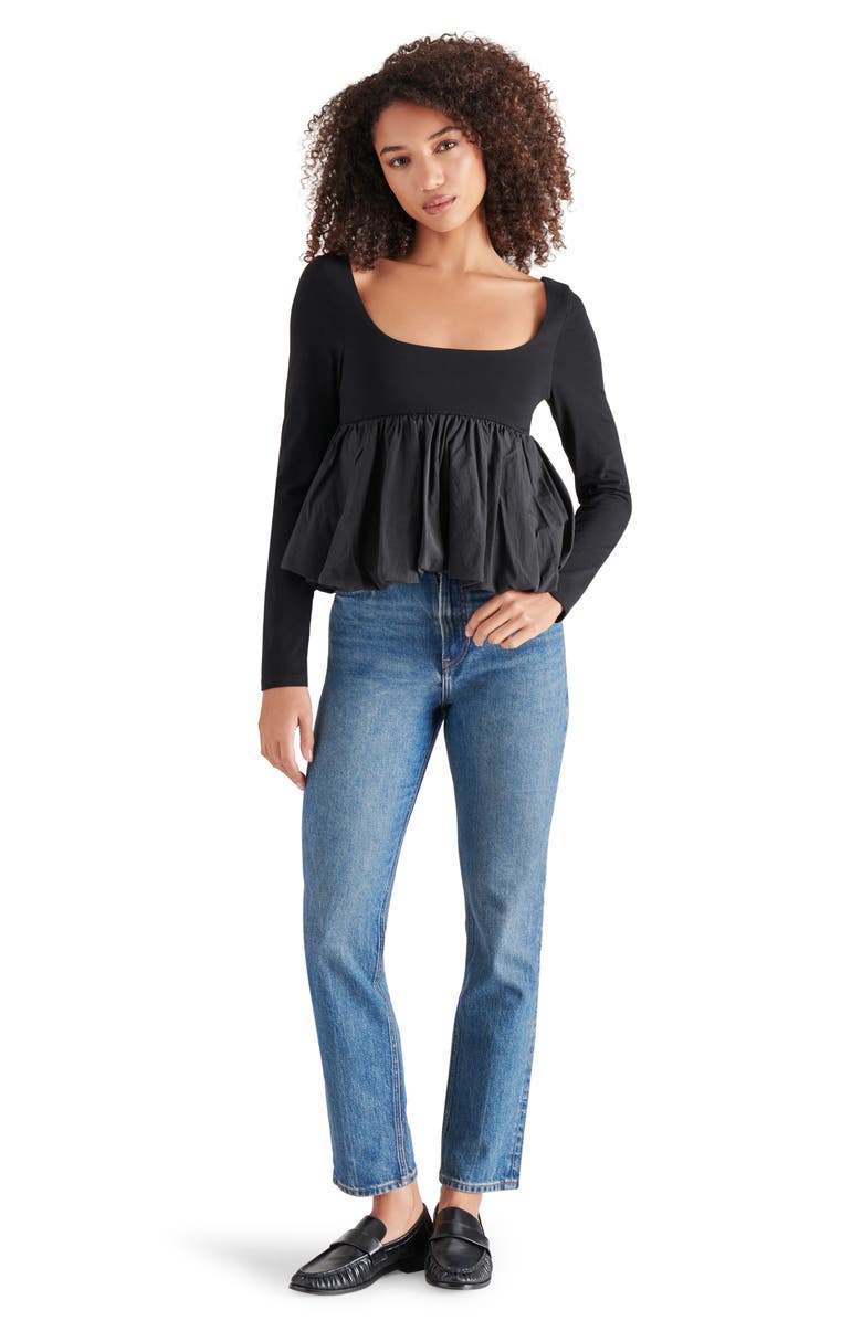 Steve Madden Avielle Bubble Hem Top, Alternate, color, Black