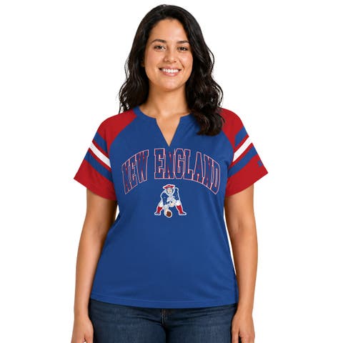 Women's Starter  Royal New England Patriots Plus Size Throwback Game On Notch Neck Raglan T-Shirt