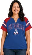 STARTER Women's Starter  Royal New England Patriots Plus Size Throwback Game On Notch Neck Raglan T-Shirt
