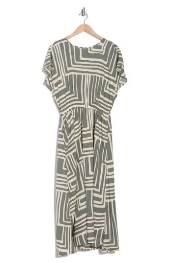 Melloday Geo Print Midi Dress In Sage Ivory